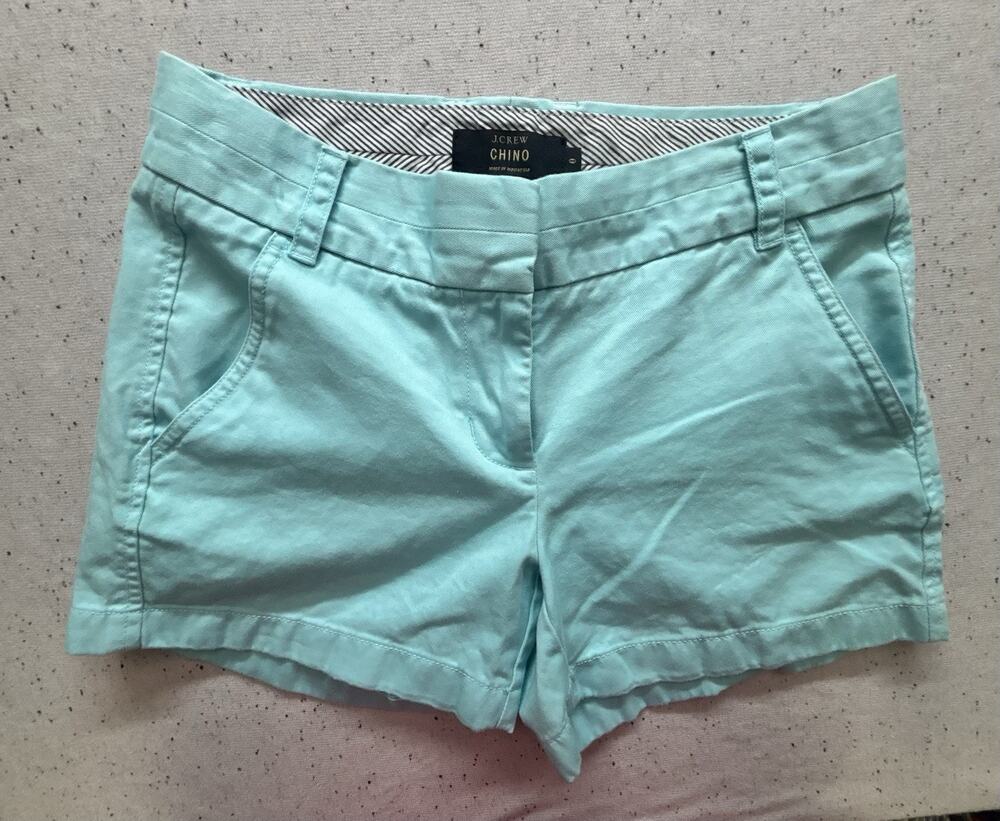 J.Crew Women's Chino Shorts Green Aqua Size 0 100% Cotton Preppy Casual Y2K